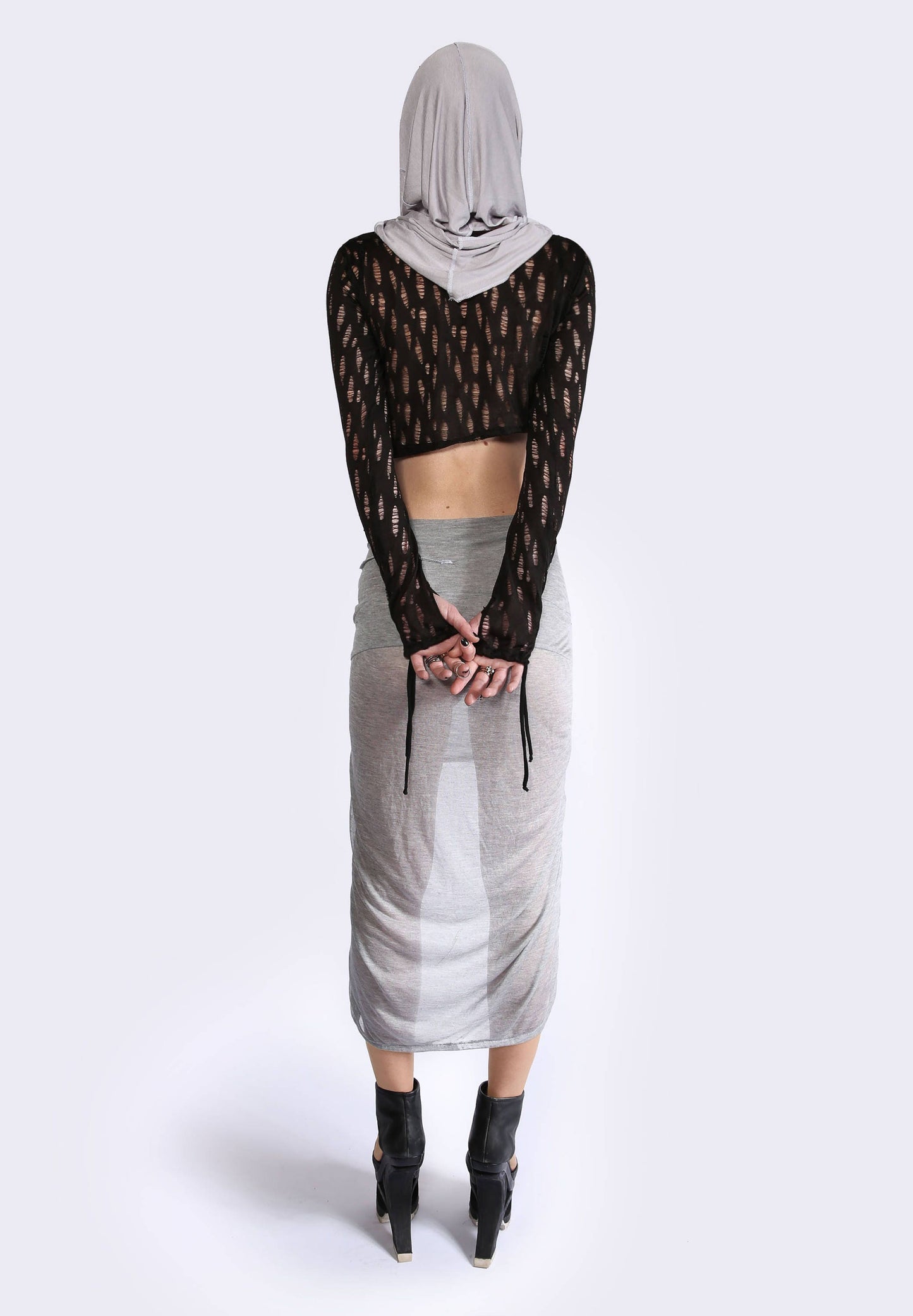 Distressed Asymmetrical Long sleeve Crop Top