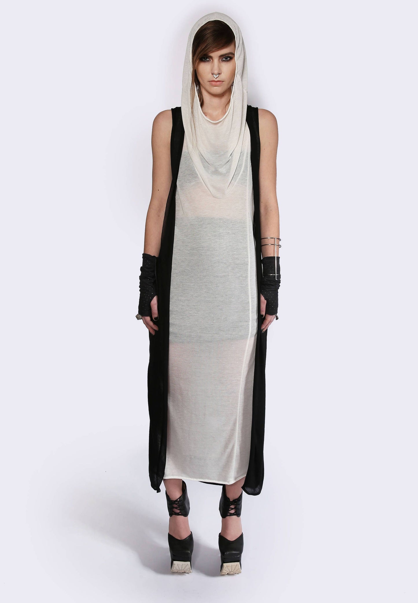 Sheer Maxi Dress Hooded