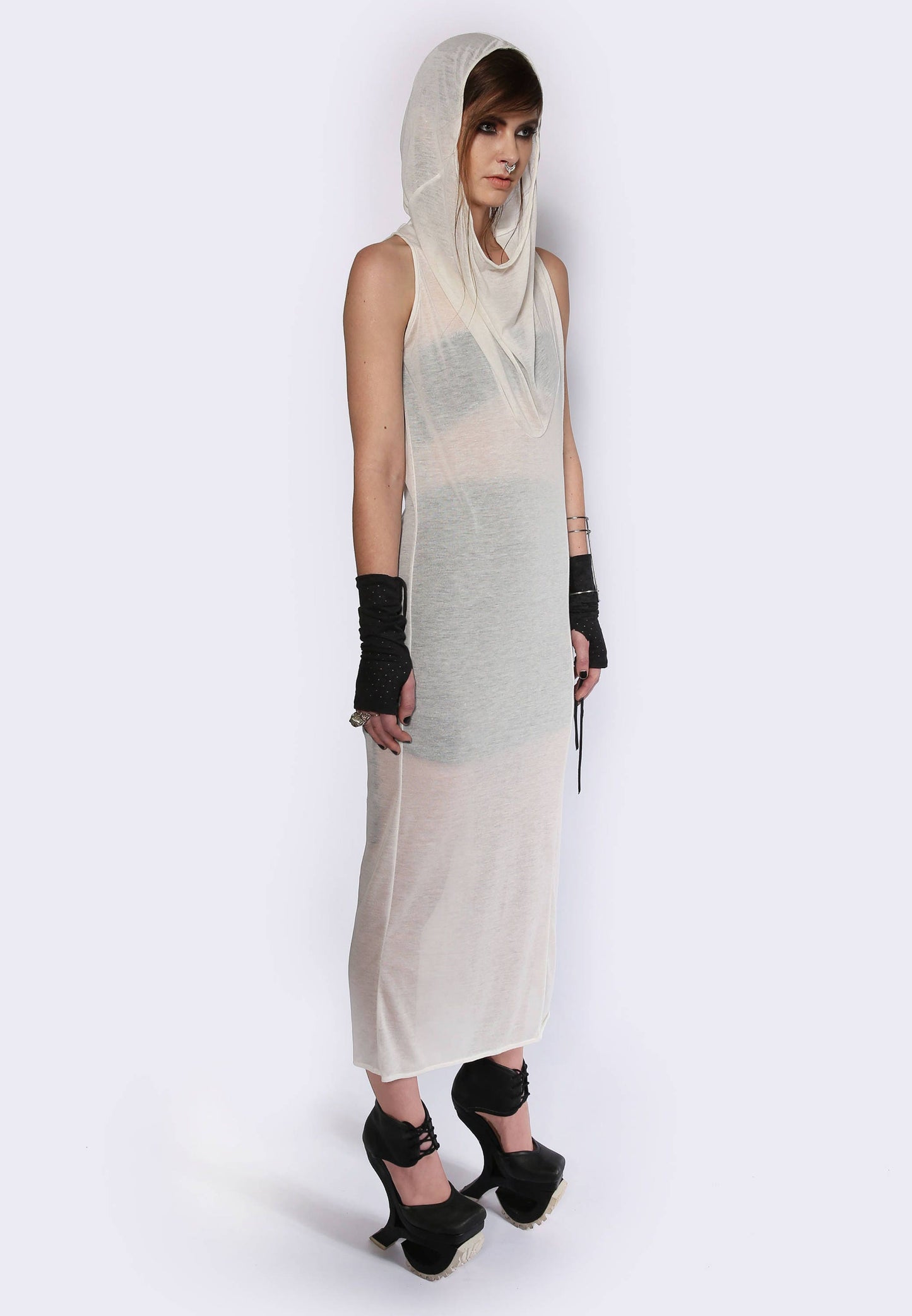 Sheer Maxi Dress Hooded