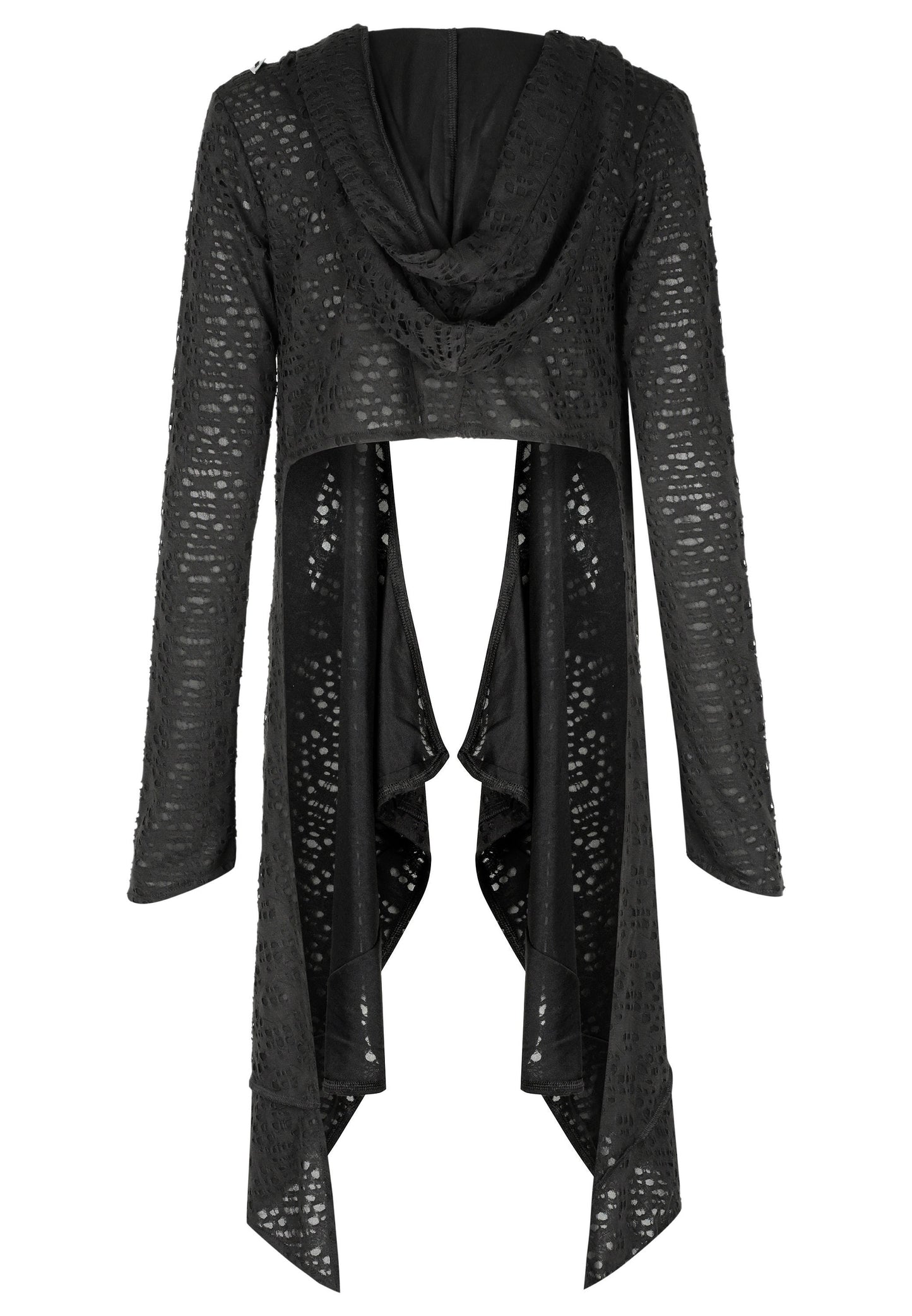 Black Distressed Hooded Cardigan Long Front