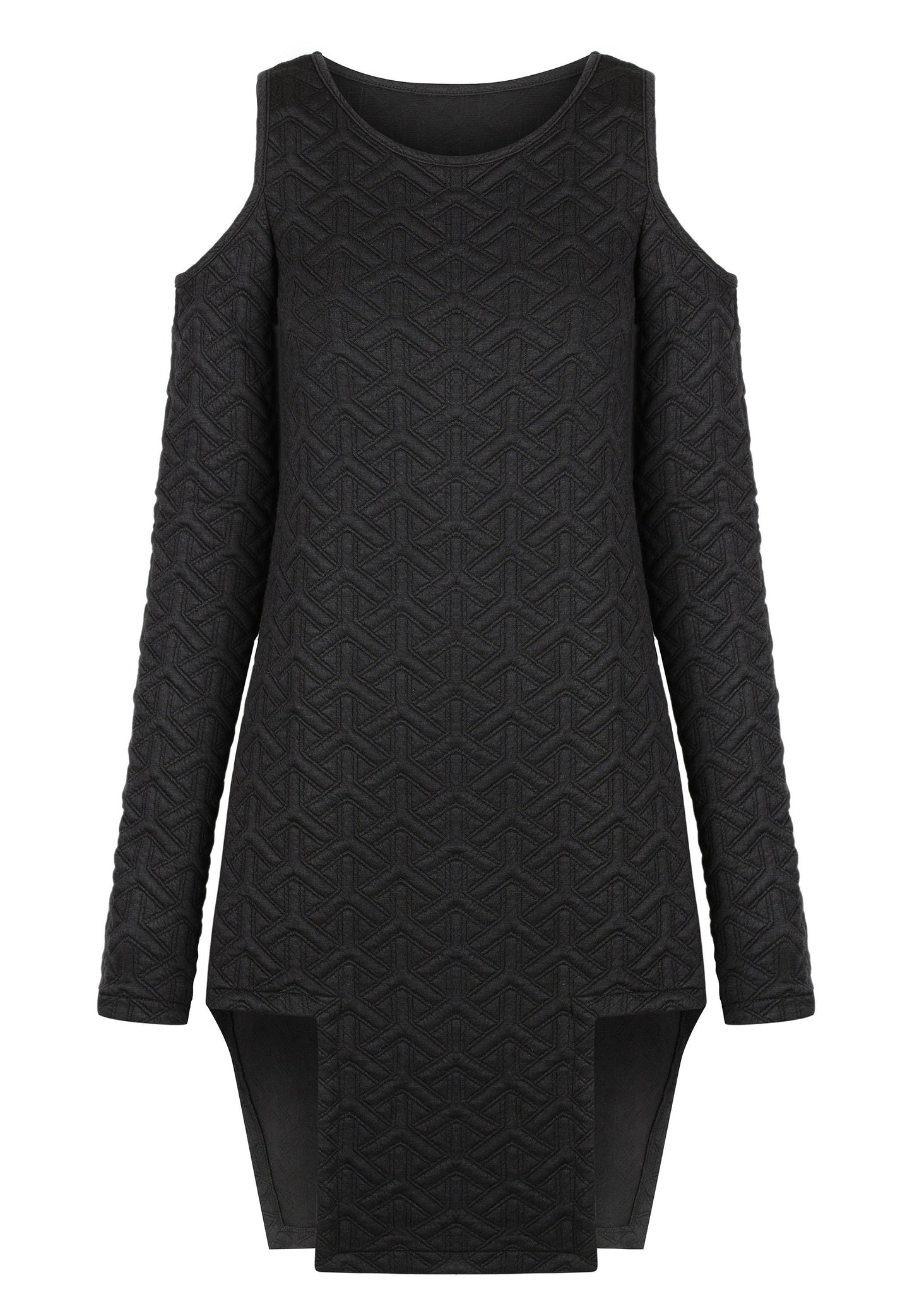 Black Cut Out Shoulder Geometric Dress