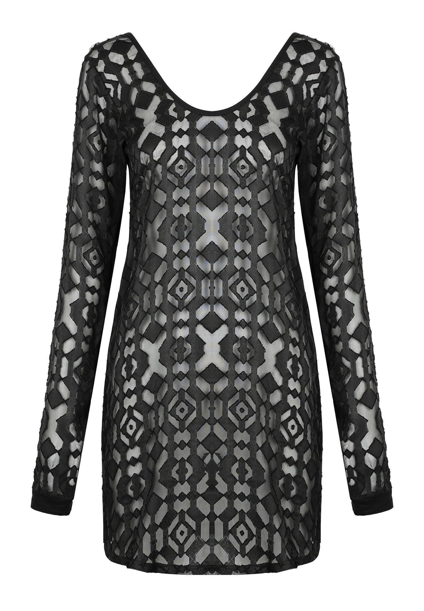 Black Geometric Mini Dress Thumbhole