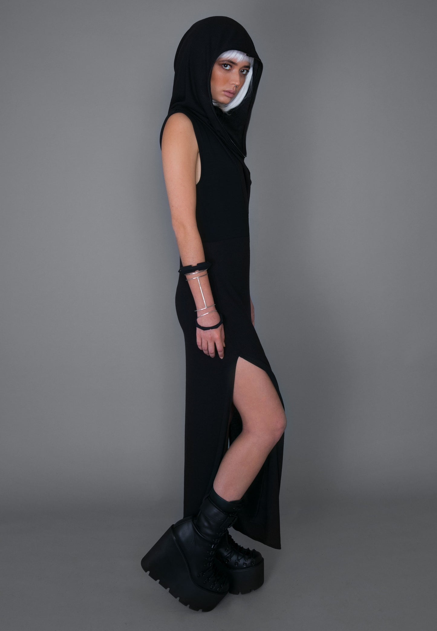Hooded Futuristic Maxi Dress