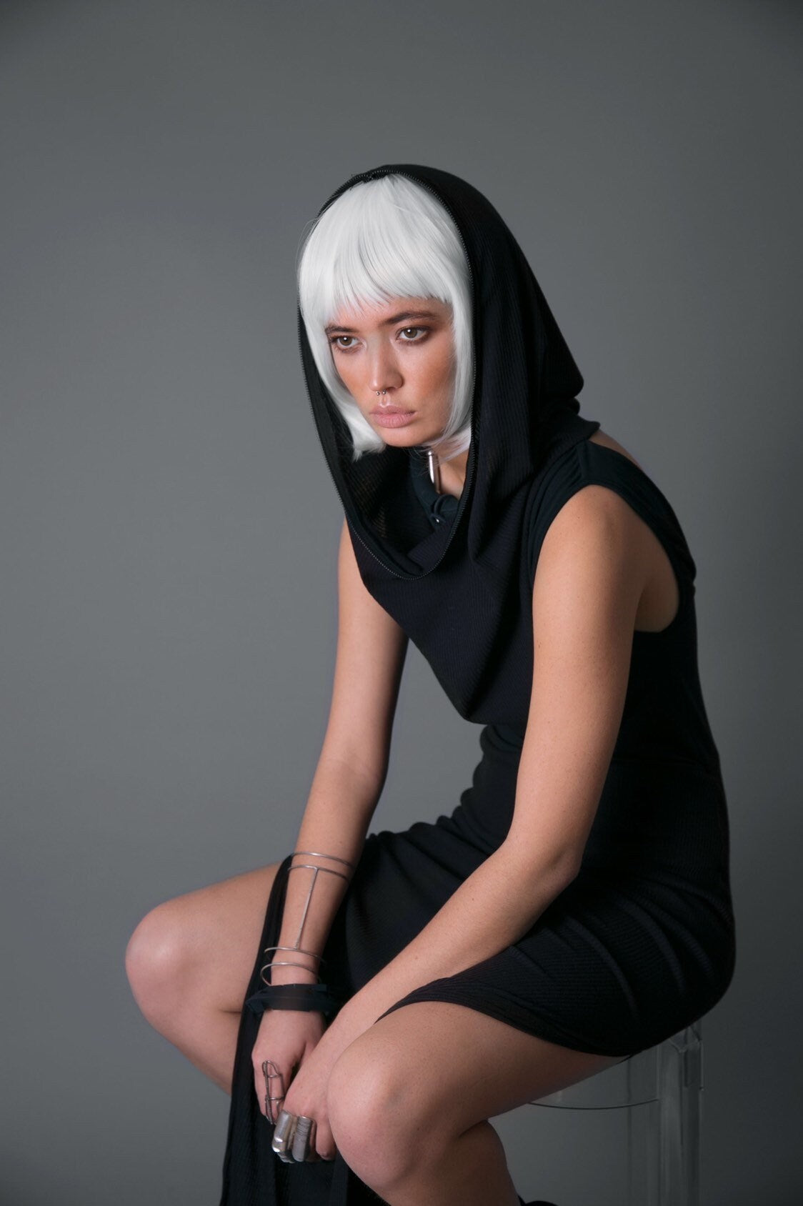 Hooded Futuristic Maxi Dress