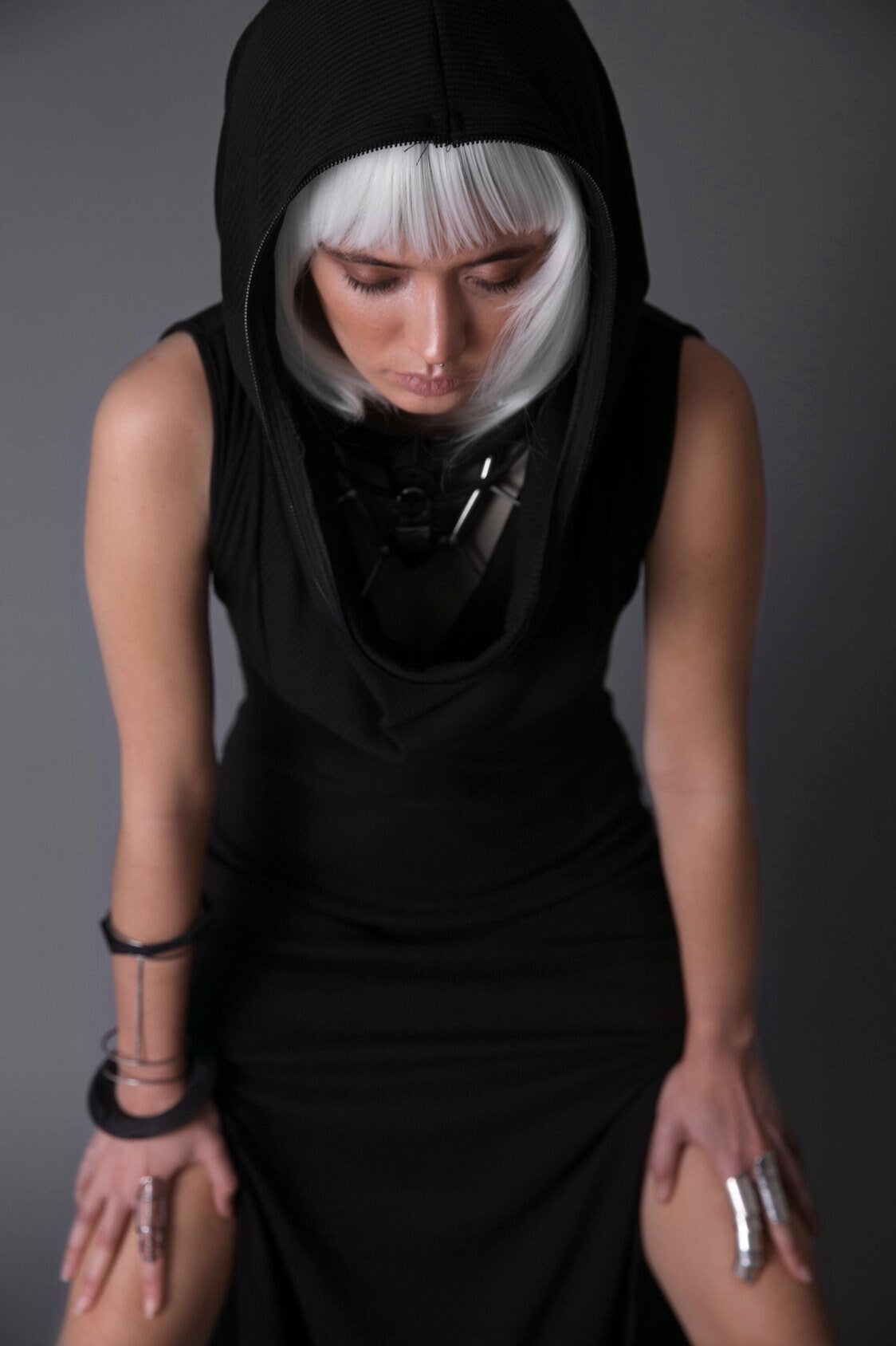 Hooded Futuristic Maxi Dress